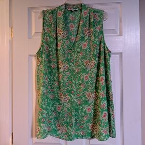 Rose & Olive Green Floral Sleeveless Blouse